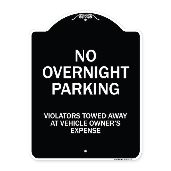 Signmission Designer Series-No Overnight Parking, Black & White Heavy-Gauge Aluminum, 24" x 18", BW-1824-9828 A-DES-BW-1824-9828 - main